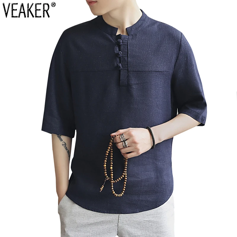 

Футболка мужская из хлопка и льна, с круглым вырезом и коротким рукавом