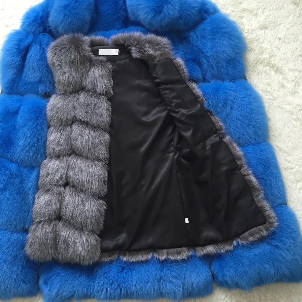 Winter Real Sliver Fox Sleeveless Fur Vest Women Fashion Solid Medium Long Artifical Fox Fur Vests Girls Warm Fake Fox Fur Coats