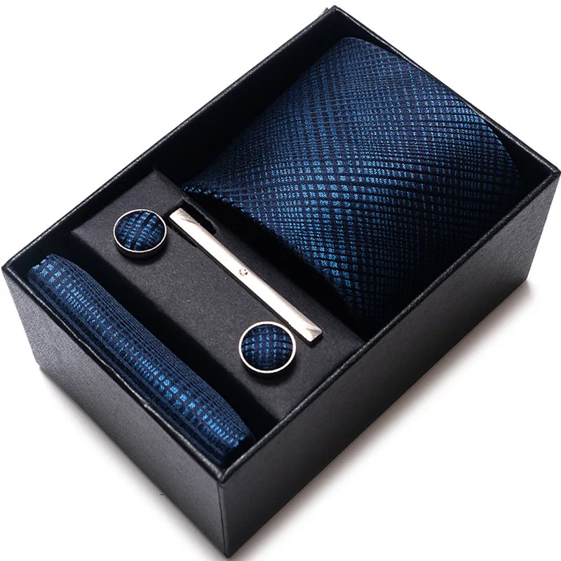 Necktie Paisley Floral Mens Tie Top Quality Business Pocket Square Clip Cufflinks Set Classic For Men Gift Box
