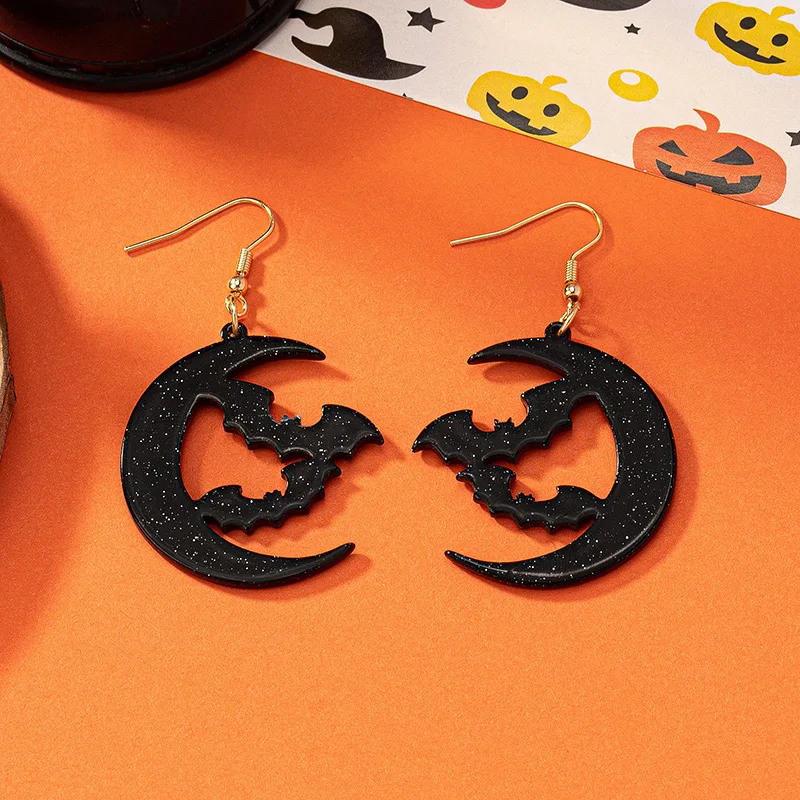 Хэллоуин акриловые серьги с луной и летучей мышью для женщин девочек подарки