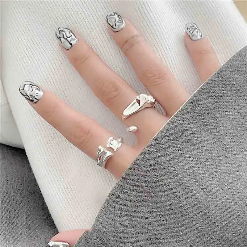 

Punk silver color Wide Chain Rings For Women Girls Fashion Irregular Finger Thin Rings Gift 2021 Female Knuckle men ring jewelry