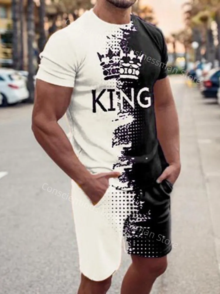 Men Suit 3D Printed KONG Shorts Men's Clothing T-shirt Pants Sports Suit KING Word T-shirt Jogging Suit Sportswear Training Suit