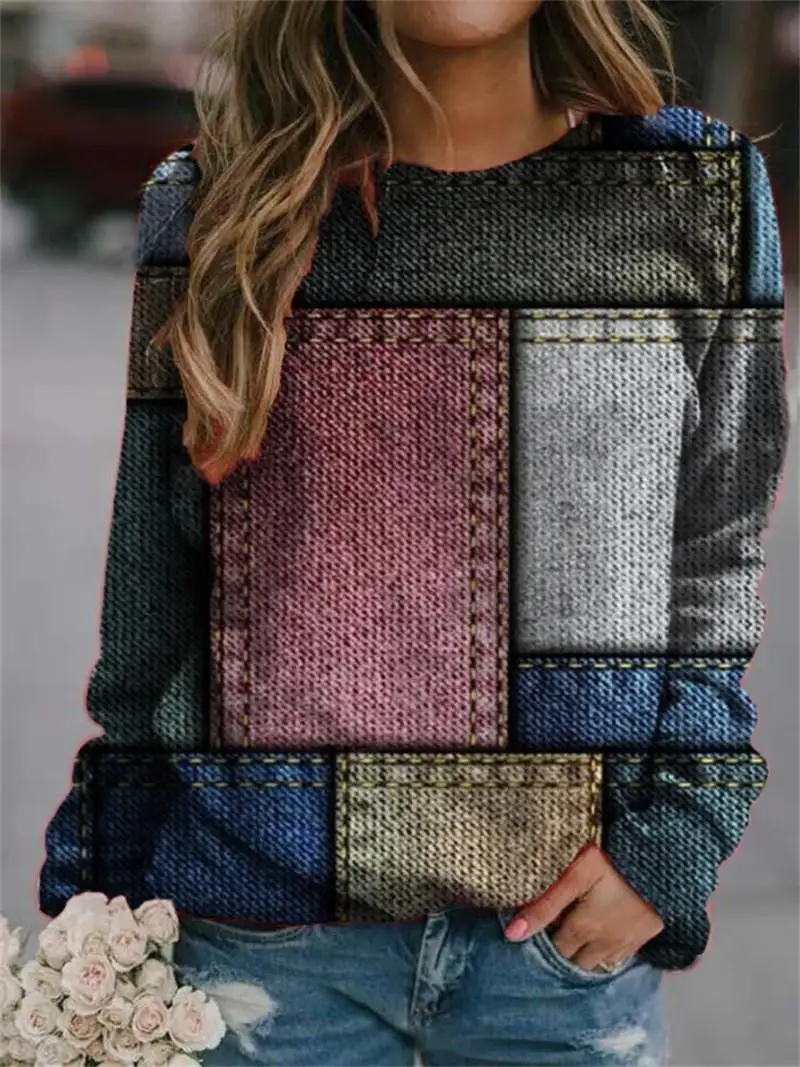 

Женский джинсовый свитер с круглым вырезом, длинным рукавом