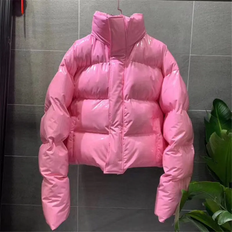 

Блестящая стеганая куртка для женщин, сезон осень-зима, длинная яркая стеганая куртка Leeve, Женская Толстая теплая верхняя одежда с подкладко...