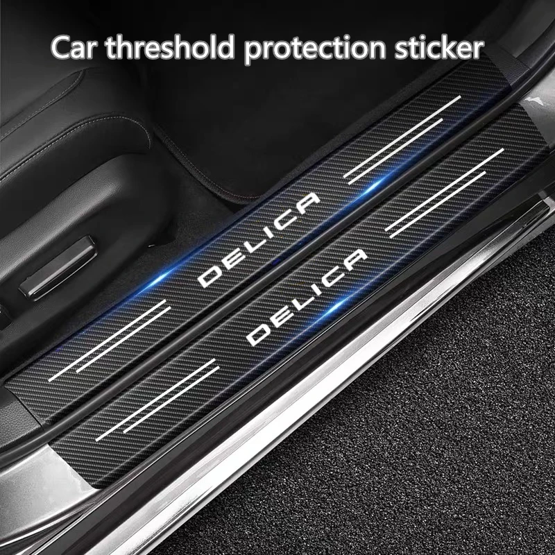 DIY Carbon Fiber Car Sticker Auto Door Threshold Side Anti Scratch Tape Waterproof Decal Film For Mitsubishi Delica D5 L400
