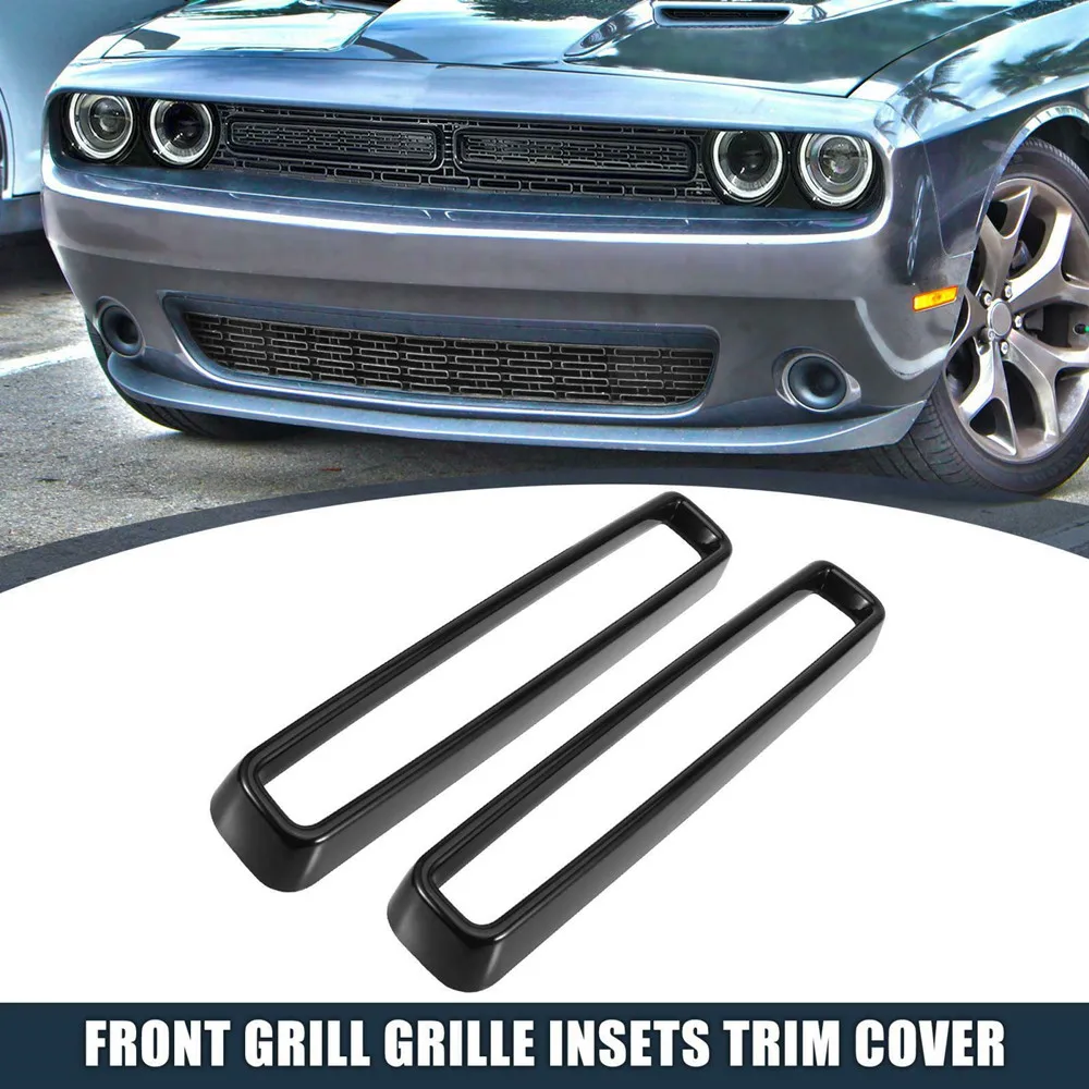 

2PCS Black Front Grill Grille Inserts Cover Trim for Dodge Challenger 2015-2020