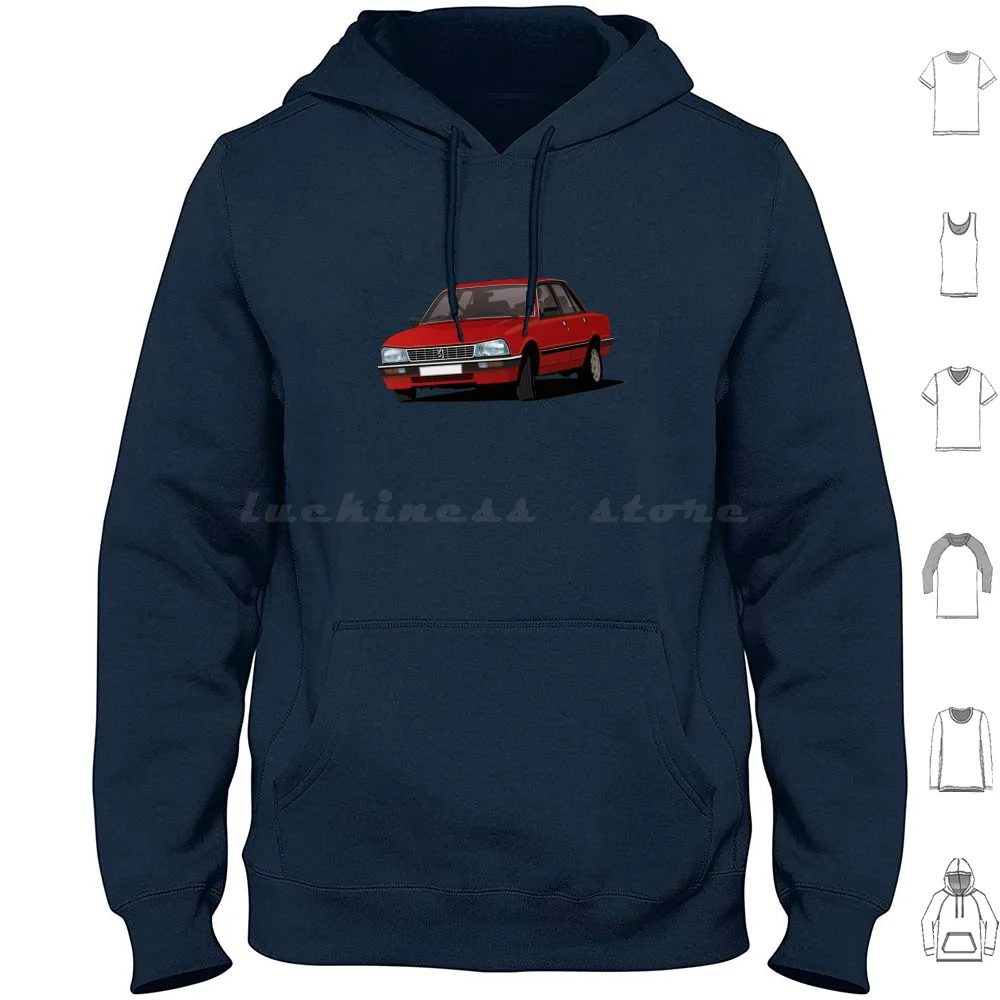

505 Gti-Turbo-Red Hoodie cotton Long Sleeve 505 Turbo Injection 505 V6 Cornering Car French Car Car Illustration