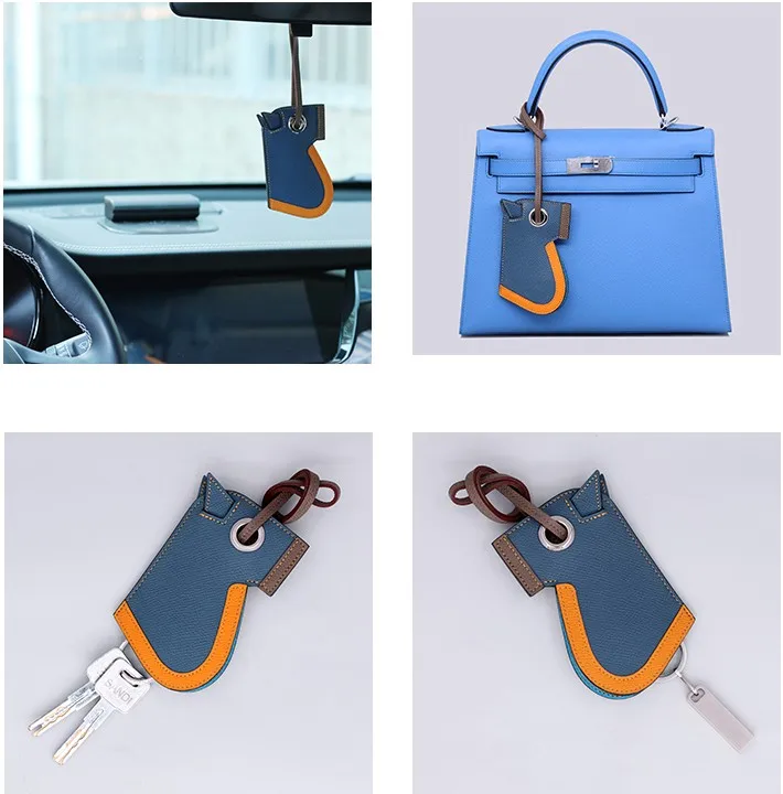 Hand stitched H home armor horse head bag pendant female Epsom palm grain cowhide keychain storage car pendant