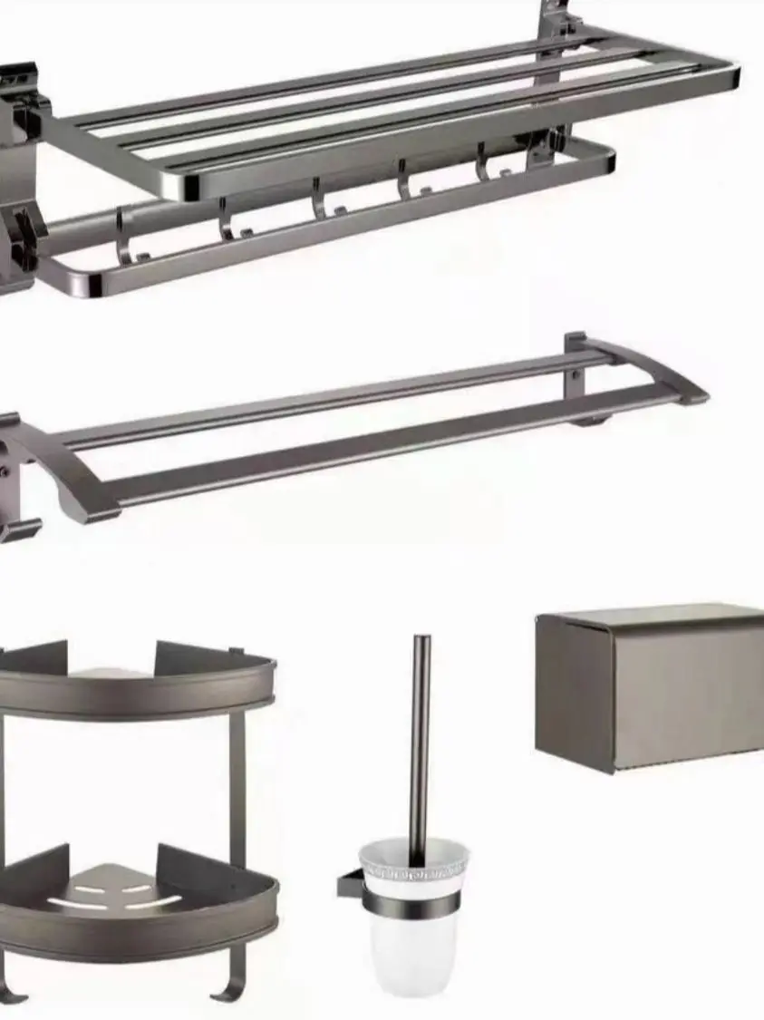 Bathroom storage rack perforation-free space aluminum toilet towel three layers of bath room bathroom wall to receive multi |