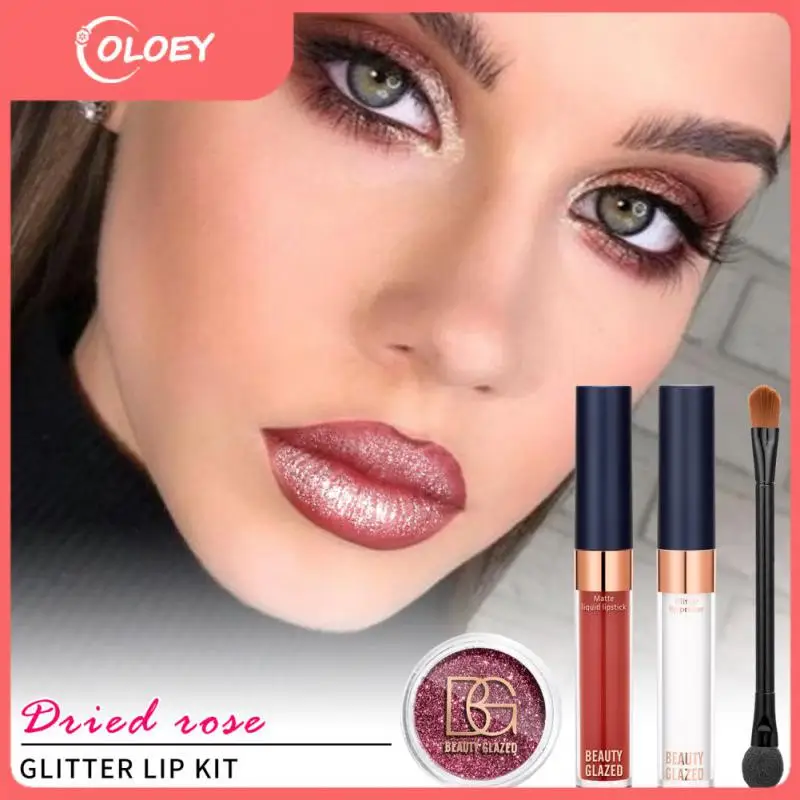 

Set Moisture Lip Gloss Lip Brush Glitter Power Velvet Matte Lipstick Lip Primer Cosmetics Shimmer Sequins Glitter Lipgloss Set