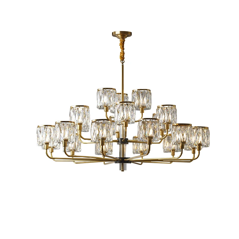 

Vintage Luxury Brass Ceiling Chandelier Home Appliance Branch Pendant Lamps Dimmable Home Decor Crystal Lustres for Living Room
