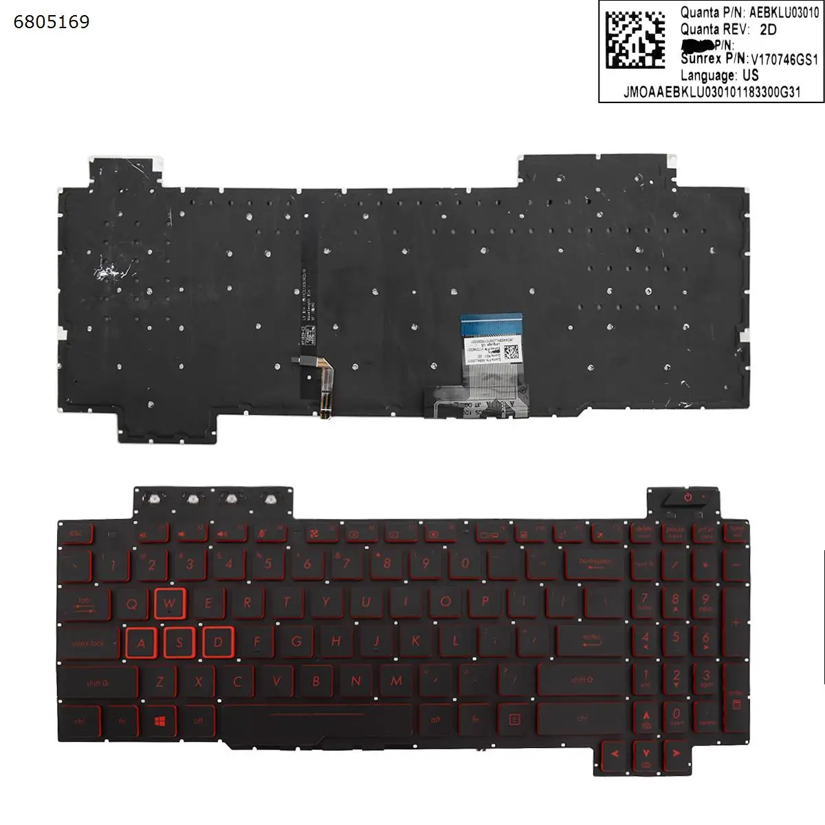 US Laptop Keyboard for ASUS  FX505/FX504/FX705/FX80  BLACK Red side Backlit without FRAME