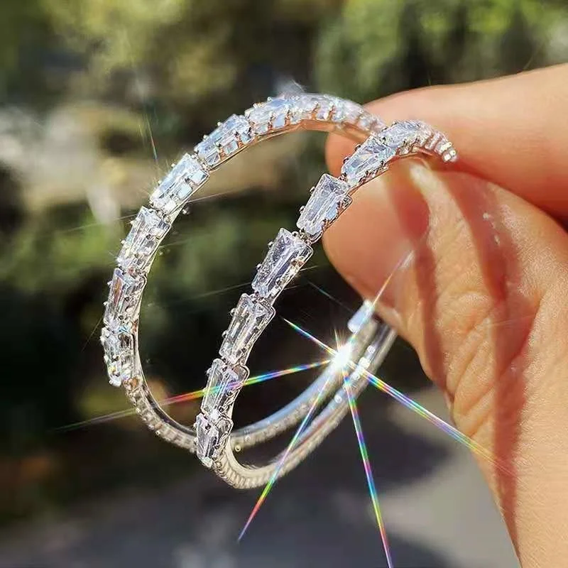 

Fashion Silver Color Zirconia Hoop Earrings for Women Girl Big Circle Ear Party Korea Wedding Jewelry Valentine's Day Gifts