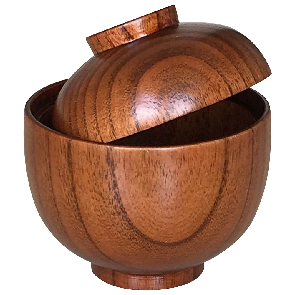 

Wood Bowl with Lid Anti-scald Anti-drop Wooden Bowl Soup Rice Serving Bowl
