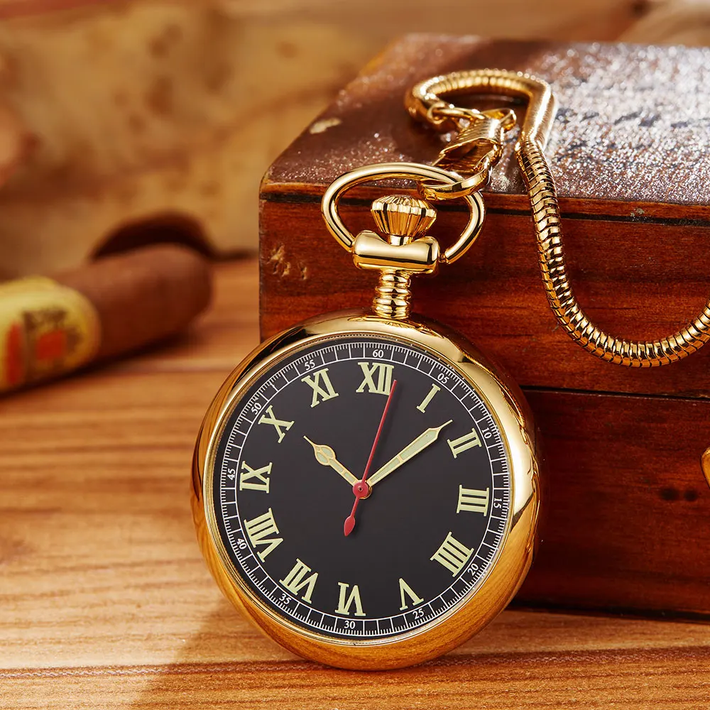 Vintage Smooth Double-sided Hand Wind Retro Mechanical Pocket Watch Necklace Engraved Romans Steampunk Fob Watch Men Clock