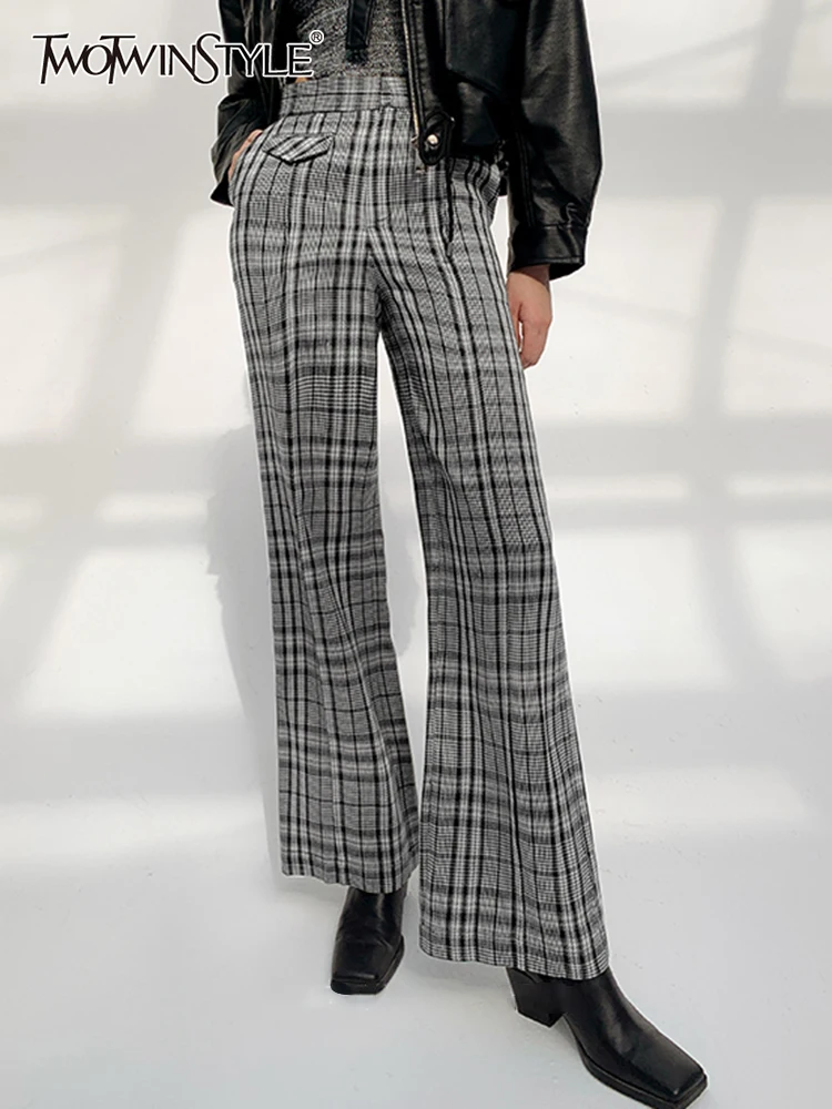 

TWOTWINSTYLE Loose Black Straight Pants For Women High Waist Minimalist Casual Solid Trousers Female Fashion Clothes Style New
