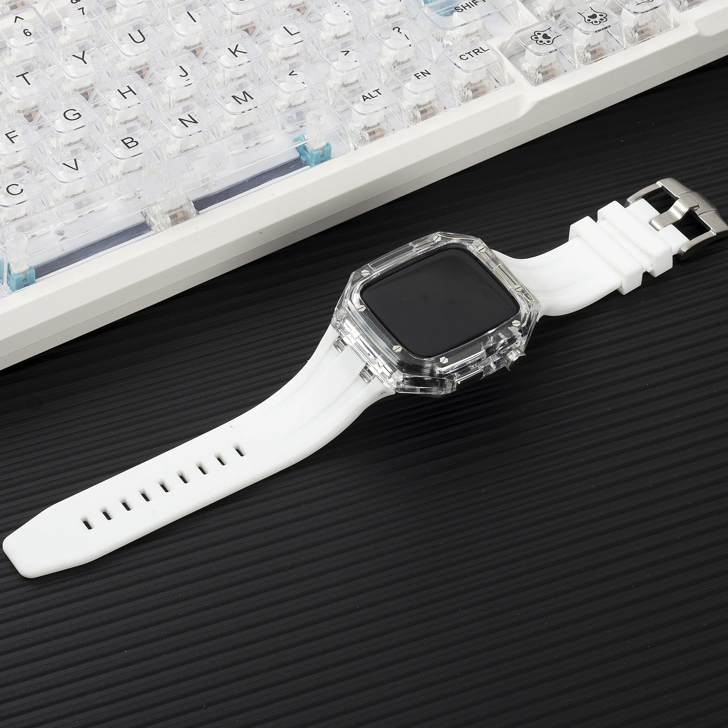Modification Kit 45mm 44mm Band for Apple Watch Series 8 7 6 5 4 SE Transparent Case IWatch Refit Rubber Sport Silicone Strap