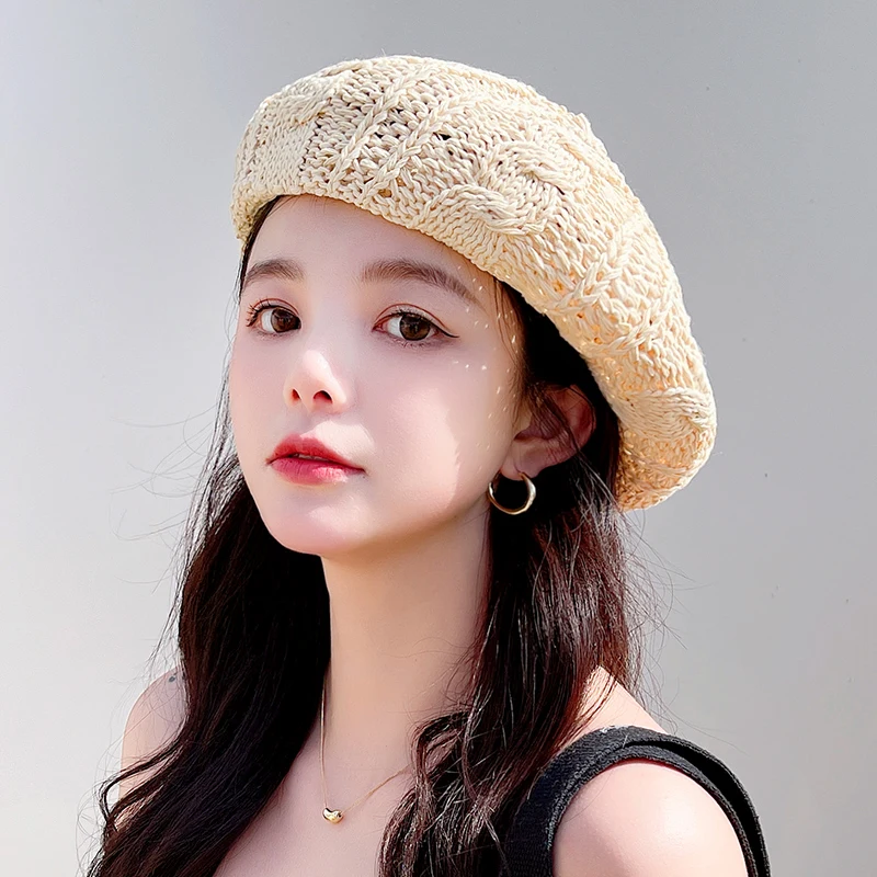 

Берет женский вязаный крючком, дышащий берет в Корейском стиле, дорожная Кепка, дизайнерская шапка в японском стиле, лето