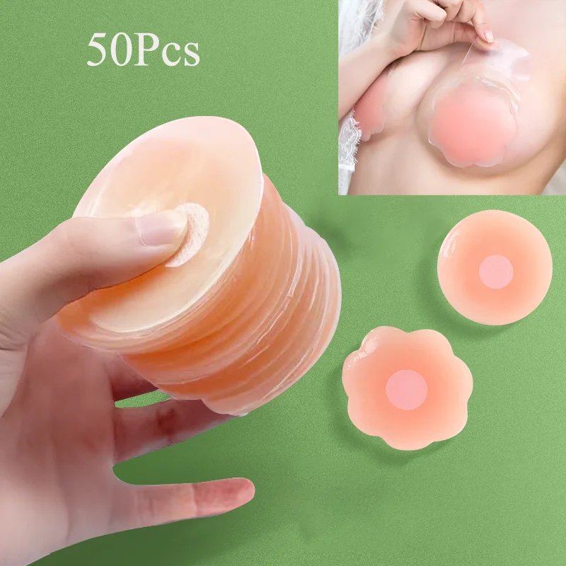 

50Pcs Silicone Pink Nipple Cover Reusable Sticker Adhesive Invisible Lift Up Bra Pasty Chest Breast Petals Women Bras Breast Pad