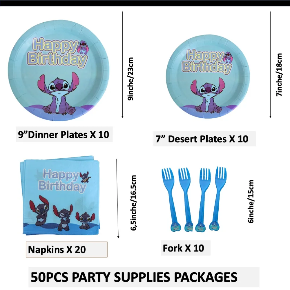 

Blue Lilo Stitch Tableware Party Sets 50pcs of Cup For Anniversary Wedding Anniversary Children's day Colleges School Home Event