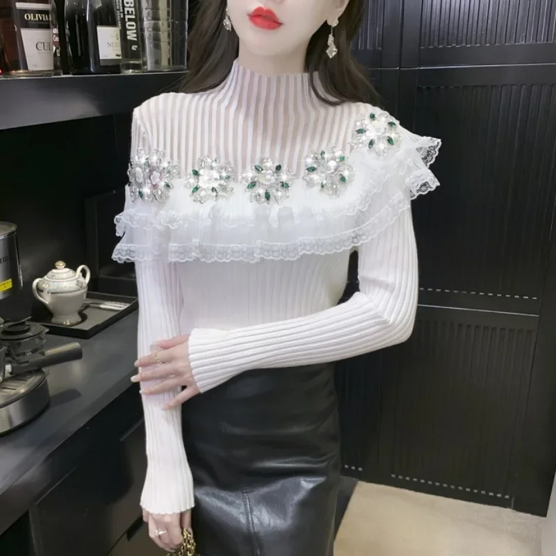 Розовый вязаный топ в европейском стиле с 3D цветочной вышивкой полосатый