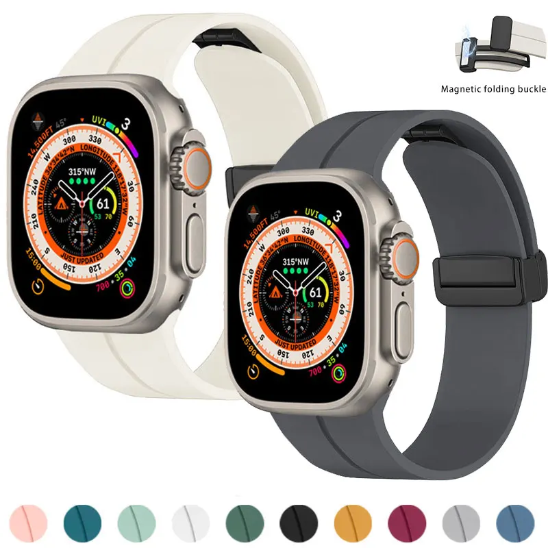 

Ремешок магнитный для Apple Watch Ultra Band 44 мм 45 мм 49 мм 40 мм 41 мм 42 мм 38 мм 40 44 мм, силиконовый браслет для iWatch Series 7 8 SE 6 5 4