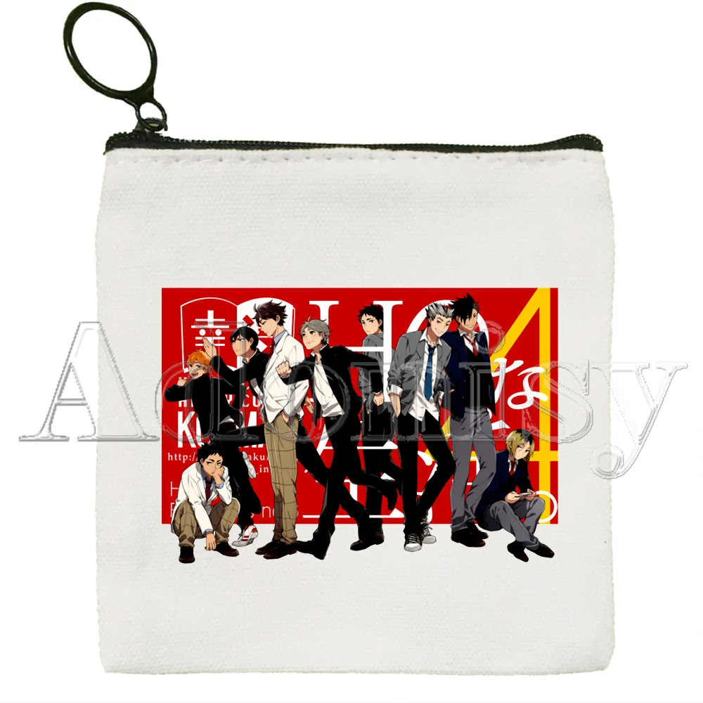 Japanese Anime Haikyuu Karasuno Fly High Ulzzang Women Canvas Zipper Small Coin Bags Mini Purses Girl Wallet Key Purse Pouch