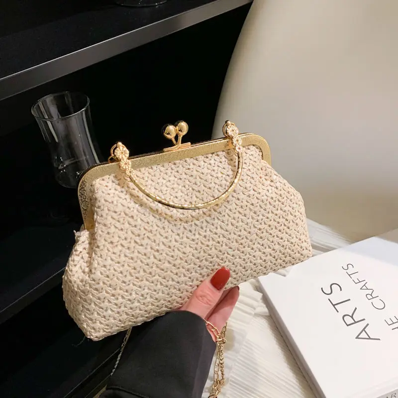 

Straw Lock Shell Bags Bag Women's Handbags Vintage Bag Chain Women Shoulder Crossbody Bag