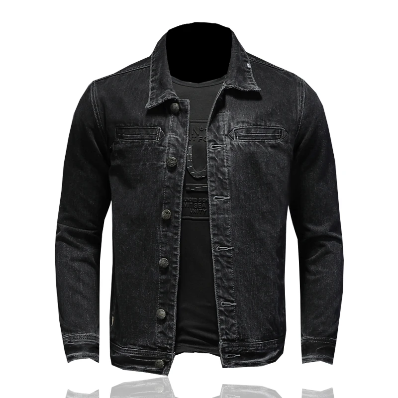

2023 Simple Denim Jacket Men's Polo Long Sleeve Single Breasted Fashion Slim Fit Black Fashion Versatile Top Coat
