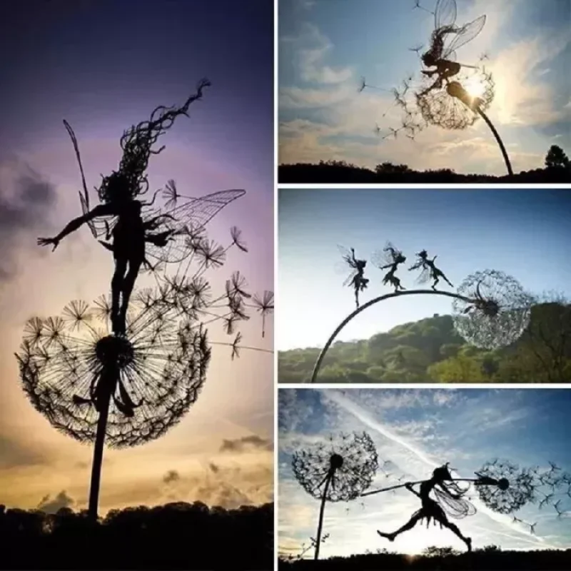 

Garden Decorative Stake Fairies And Dandelions Dance Together Metal Garden Yard Art Decor Lawn Sculpture Decor Garden Statues