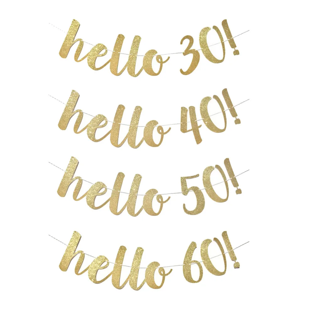 

1 комплект, баннер с золотыми блестками Hello 30 40 50 60, гирлянда для празднования дня рождения, аксессуары для украшения вечеринки