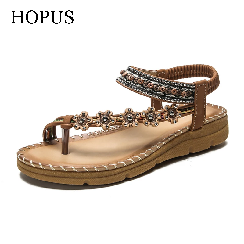

Женские сандалии HOPUS, Новинка лета 2022, модная обувь для женщин, пляжные сандалии на платформе со стразами и цветами, удобные шлепанцы