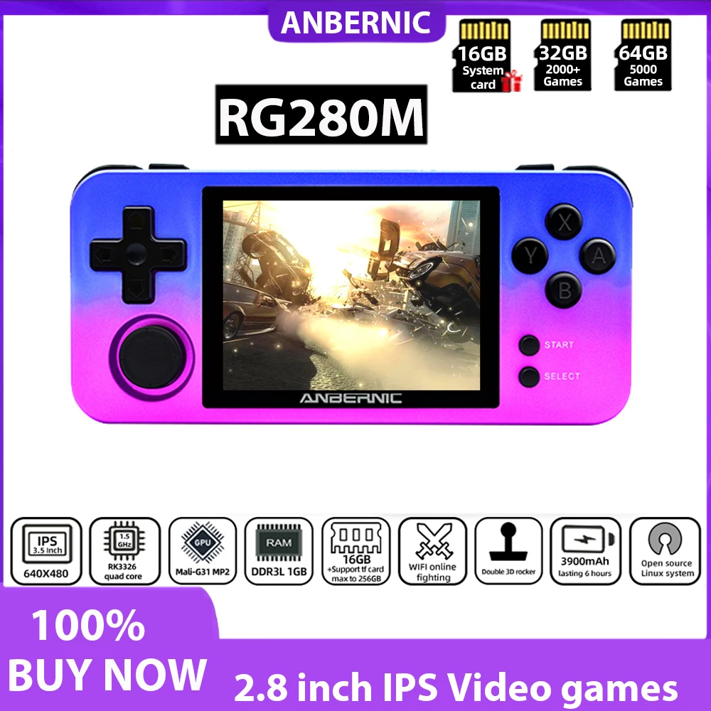 

ANBERNIC RG280M Tony System 2,8 дюймов IPS видео Ретро игры портативная игровая консоль 64-битный эмулятор Consola