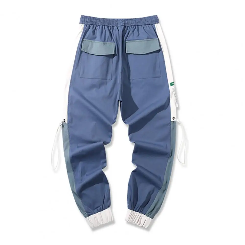 

Popular Jogging Pants Male Color Block Bottoms Mid Waist Ankle Tied Harem Pants Men Trousers Dressing