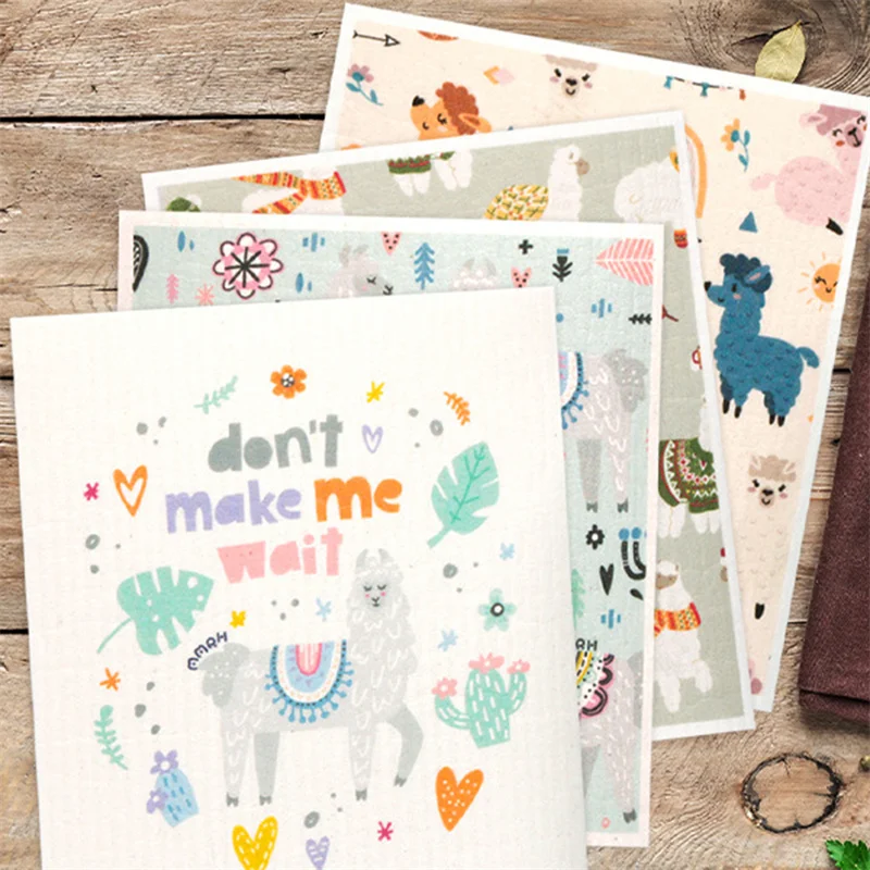 1 шт. кухонная впитывающая тряпка с принтом целлюлозная ткань для чистки влажная