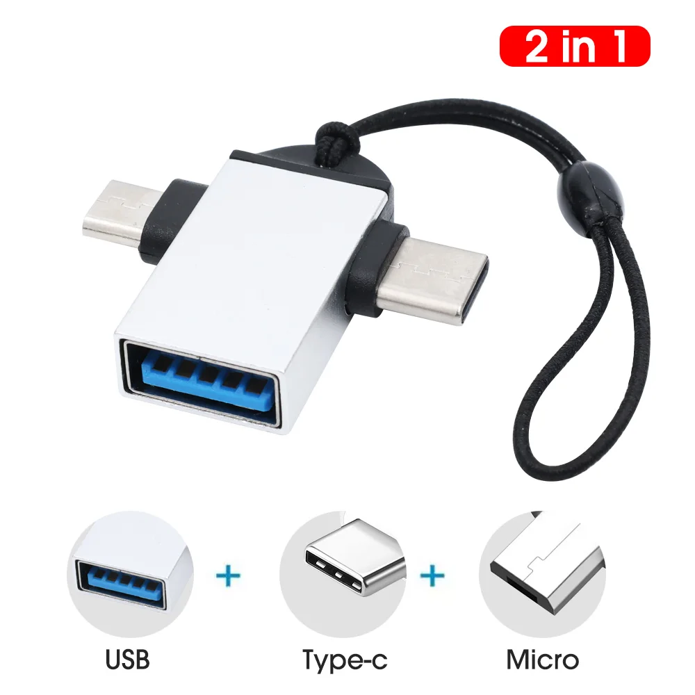 Адаптер OTG 2 в 1 переходник с USB 3 0 мама на Micro Type C папа адаптер для синхронизации