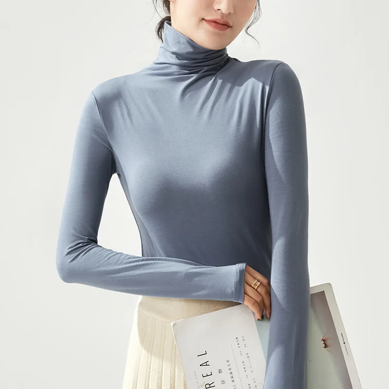 Осенняя Корейская хлопковая футболка Женская винтажная Водолазка с длинным