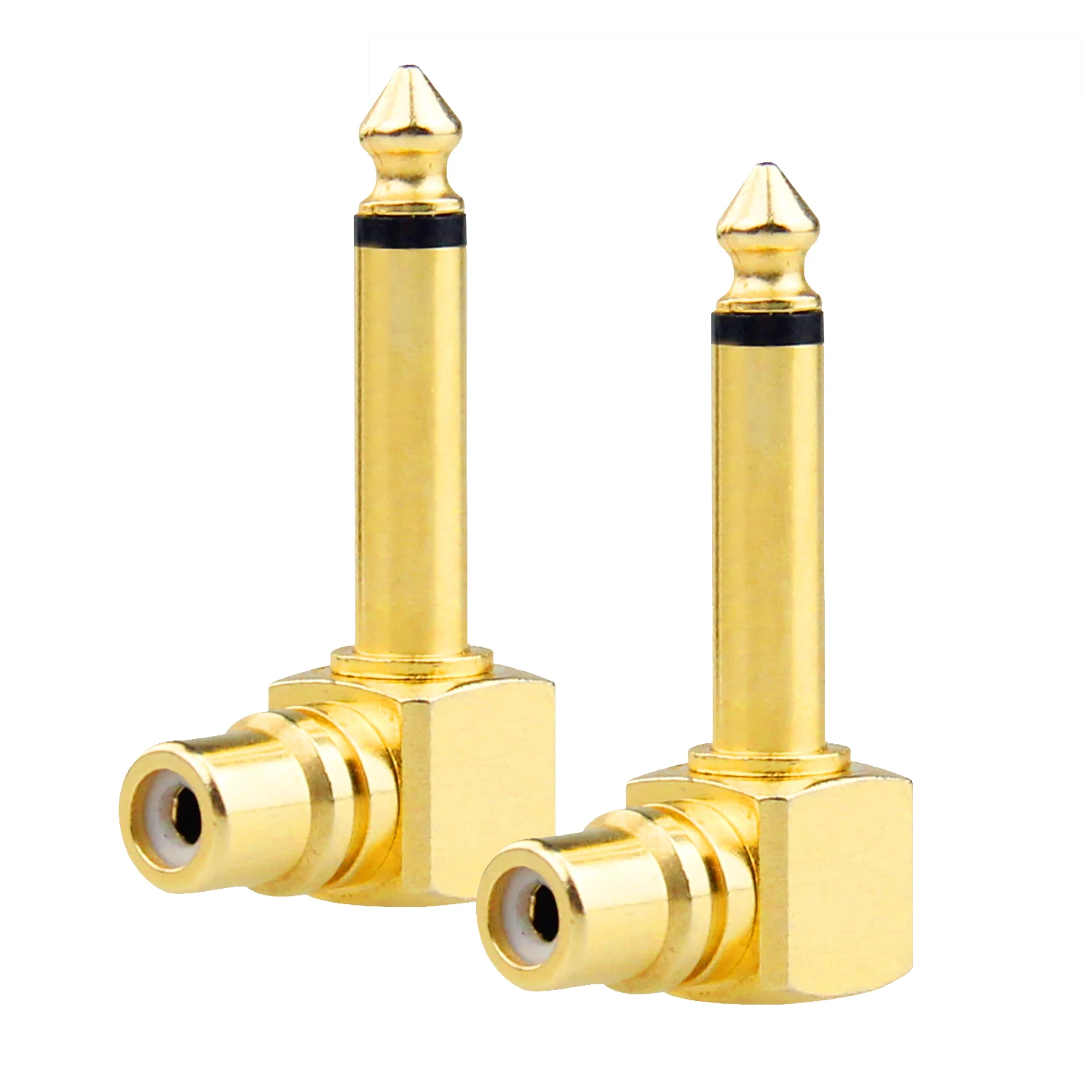 

2 Pack RCA to 1/4" Audio Adapter RCA Female to 6.35mm Mono Male Microphone Plug 90 Angle True Gold Plated Guitar Jack Connector