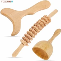 3pcs wood therapy massage anti cellulite roller gua sha tool massage cup for lymphatic drainage point pain release muscle relief