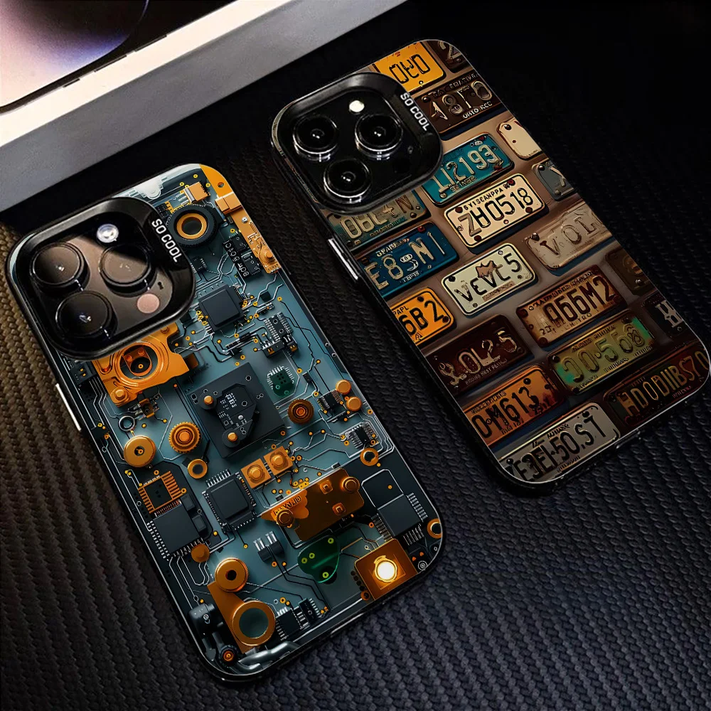 Фото Чехол для телефона с креативным рисунком печатной платы для iPhone 17, 16, 15, 14, 11, 12, 13 Pro Max, чехол для iPhone 11, 16 pro, цветной серебристый, твердый чехол №1