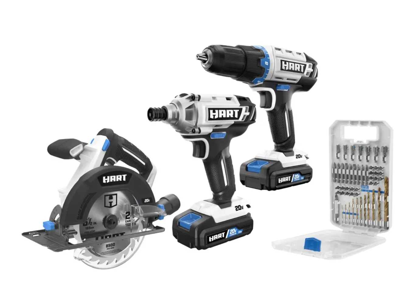 HART 20-Volt 3-Tool Combo Kit with 50-Piece Accessory Kit (2) 20-Volt 1.5Ah Lithium-Ion Batteries power tools combo set
