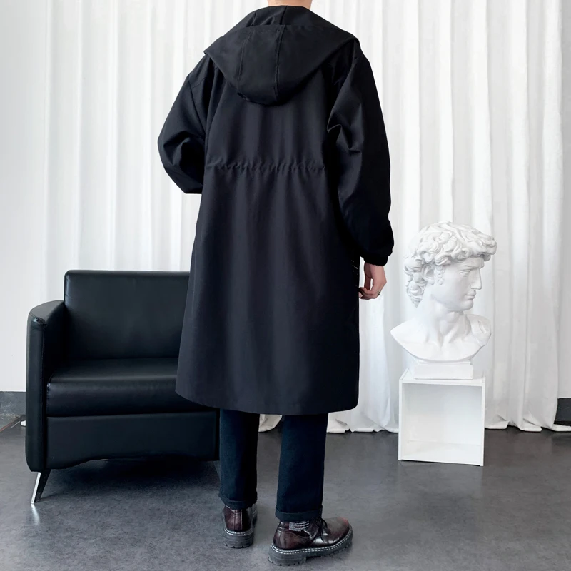 Тренчкот мужской длинный повседневный модная ветровка с капюшоном в стиле