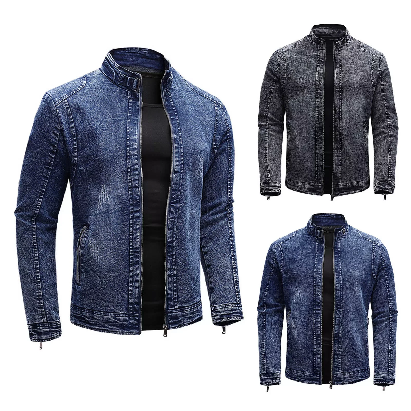 

NEW IN Men Autumn And Winter Zipper Stand Collar Loose Cowboy Jacket Fleece Slim Fit Trend Youth Leisure Coat Mens Raincoats Wit