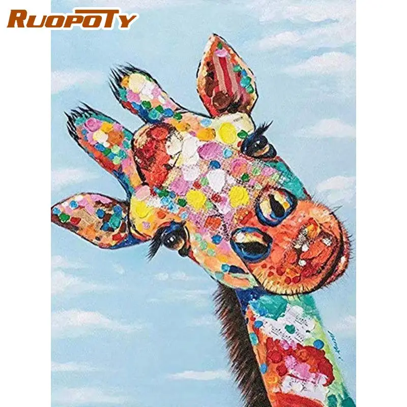 

RUOPOTY Modern Diamond Embroidery With Frame Cross Stitch Giraffe Round Square Diamond Mosaic Embroidery Home Decor Gift