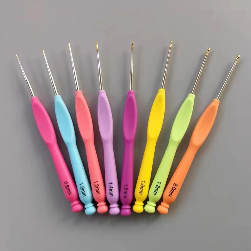 

8pcs Crochet Hooks 0.8-2.0mm Aluminum Crochet Needles with Colorful Rubber Grip Cushioned Handles DIY Apparel Craft Supplies