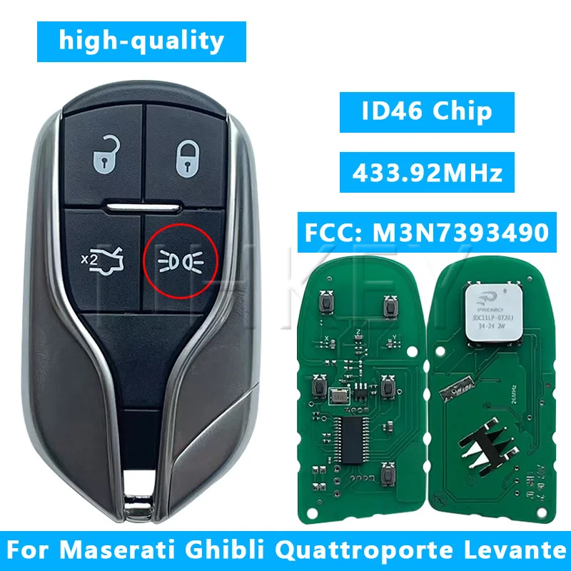 

NHKEY 4-кнопочный дистанционный ключ 433,92 МГц ID46 PCF7945A Чип FCC: M3N 7393490 Для Maserati Ghibli Quattroporte Levante 2012-2019 без ключа