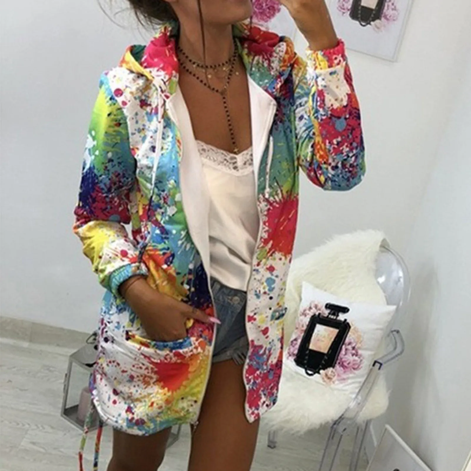 

Oversized Hoodies Fashion Women Tie Dyeing Printed Outwear Sweatshirt Drawstring Long Sleeve Hooded Pockets Jacket Large 1