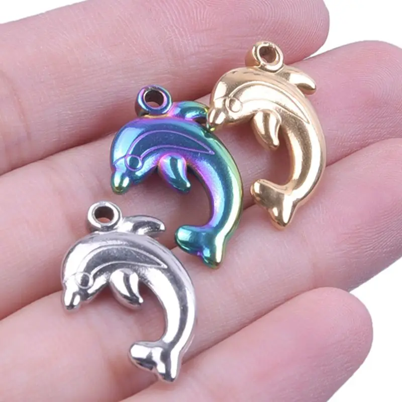 

5pcs/lot Dolphin Pendant Stainless Steel Charms Accessories Silver Color Necklace Connectors Handmade diy Craft Jewelry Making