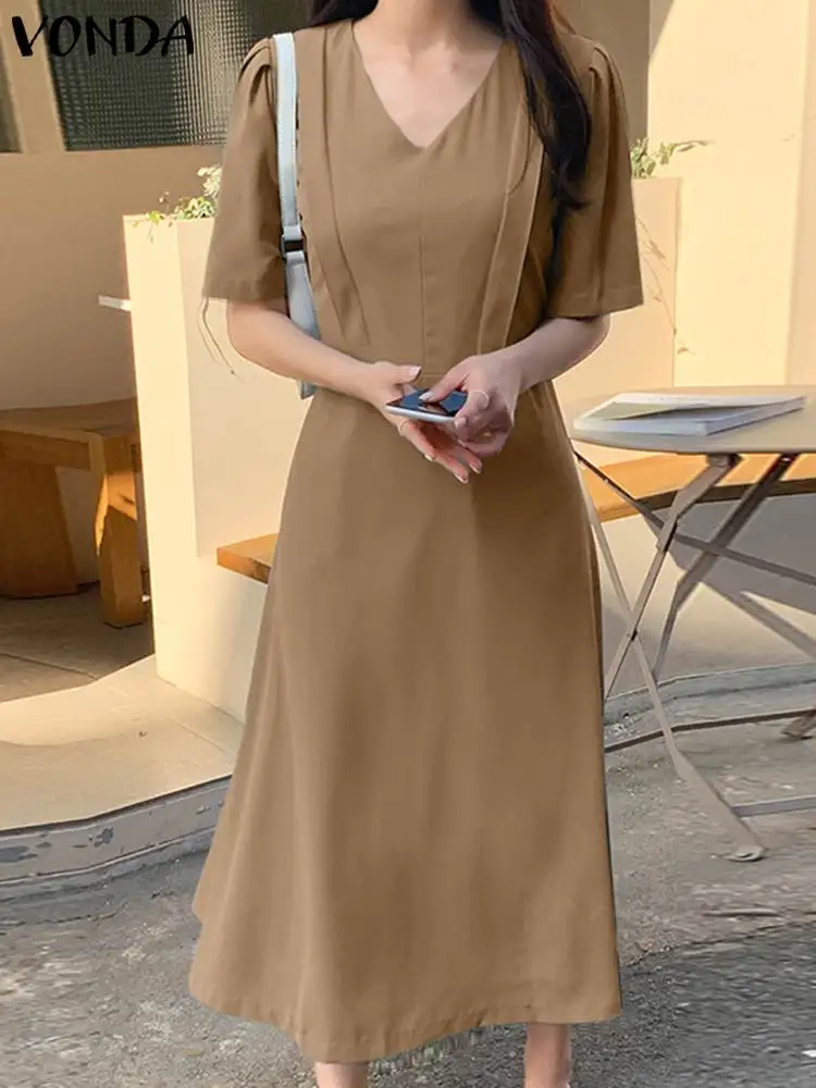 

Платье VONDA женское вечернее с V-образным вырезом, элегантный пляжный сарафан, Повседневная трапециевидная одежда с коротким рукавом, лето 2023