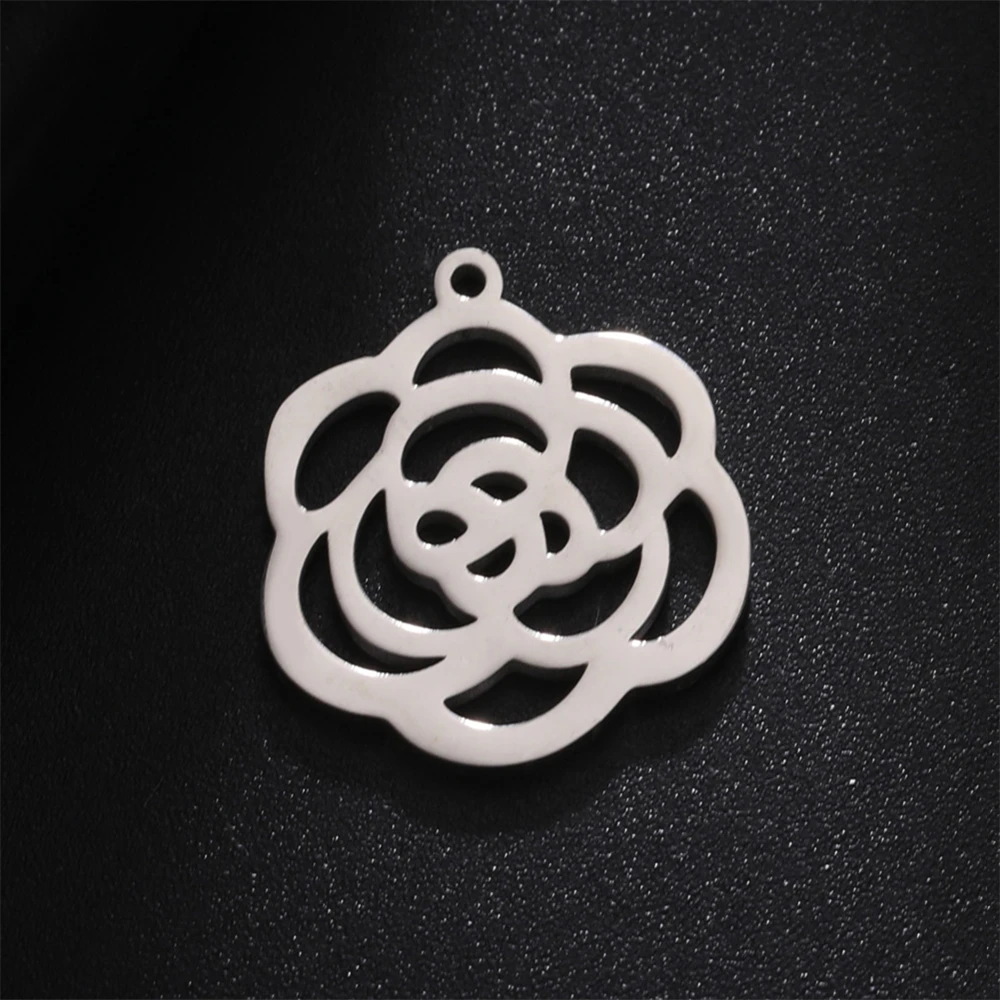 5pcs/Lot Romantic Hollowed Rose Flowers Charms For Jewelry Making Stainless Steel Necklace Bracelets Pendants Diy Accessories